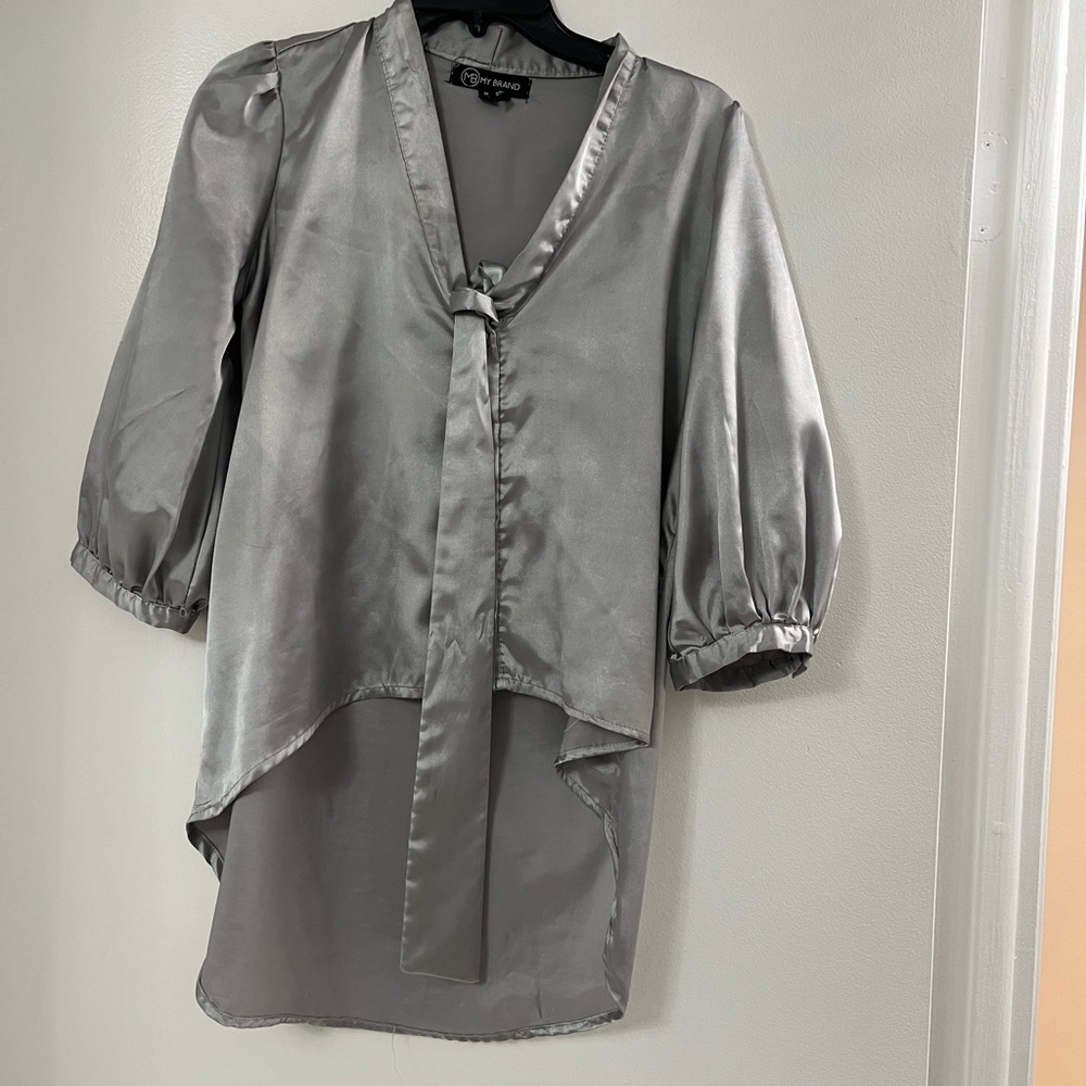 Silver Mandarin Collar Top